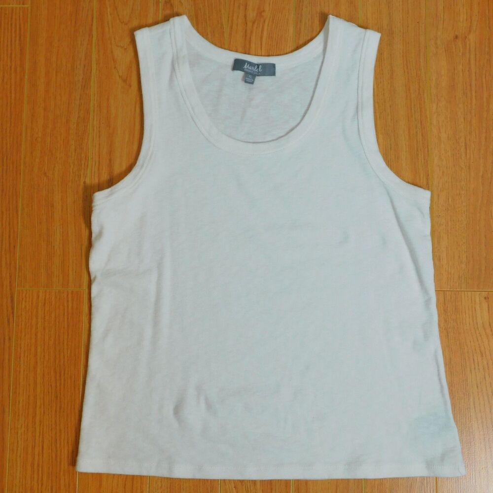 Marled Tank Top Creamy White Knit XL Stretch Scoop Neck, Cotton Blend, MINT!